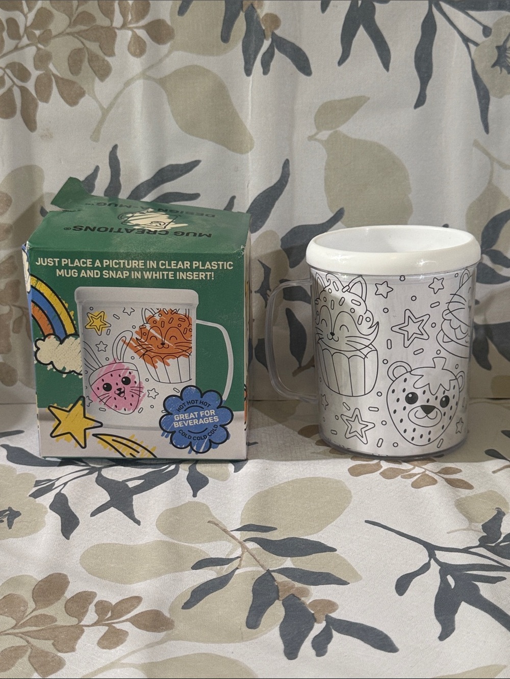 NWT Color-Your-Own Plastic Mug with 3 coloring papers
